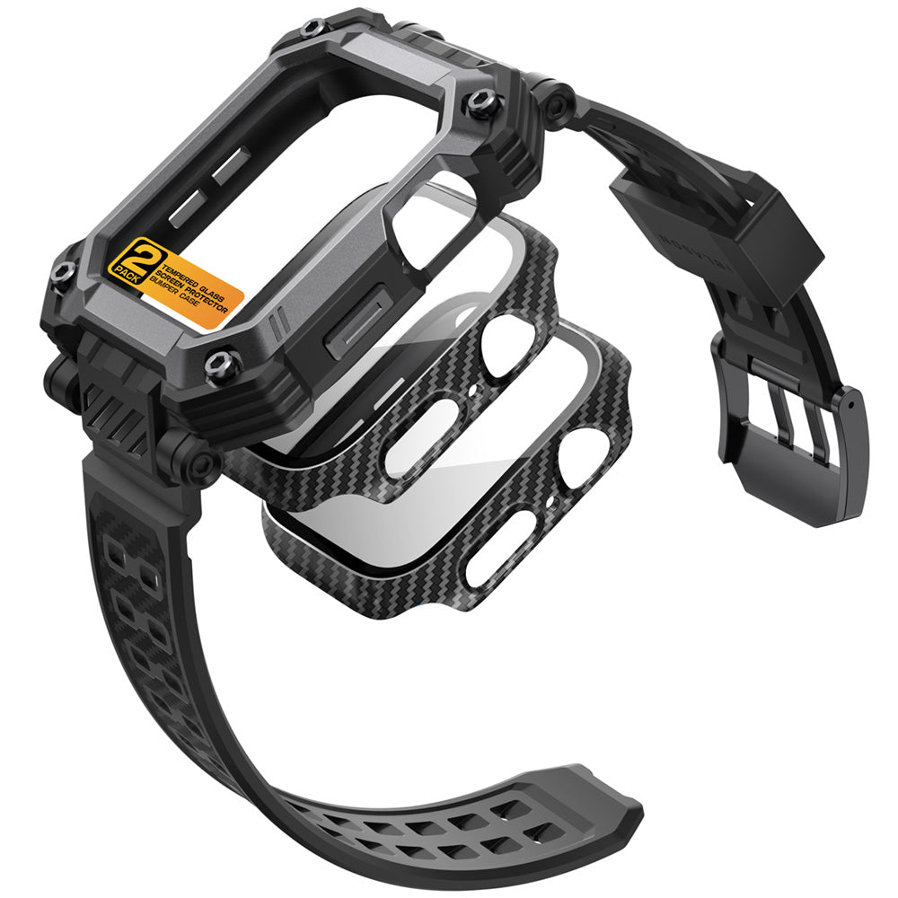 【i-Blason】Apple Watch S10 46mm Armorbox 強化玻璃防撞保護殼錶帶,軍規防撞,強化玻璃,Apple Watch S10保護殼推薦。黑色。