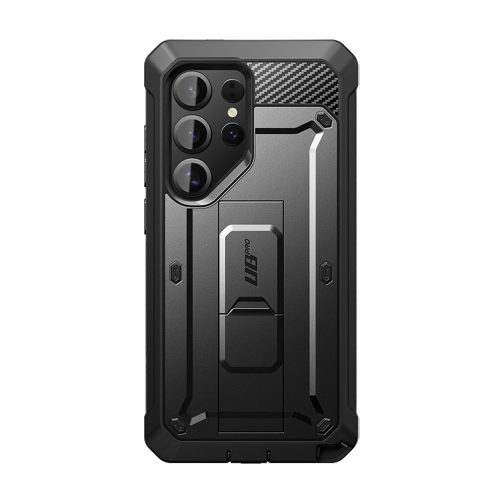 SUPCASE UB Pro守護者Samsung Galaxy S25 Ultra 5G軍規防摔殼,內建螢幕保護貼,旋轉皮套,內建支架。黑色。