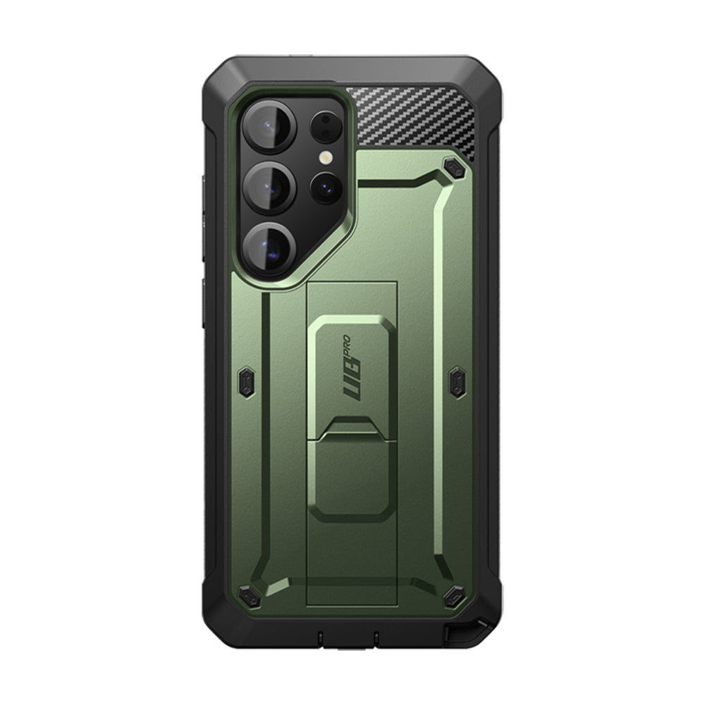 SUPCASE UB Pro守護者Samsung Galaxy S25 Ultra 5G軍規防摔殼,內建螢幕保護貼,旋轉皮套,內建支架。綠色。