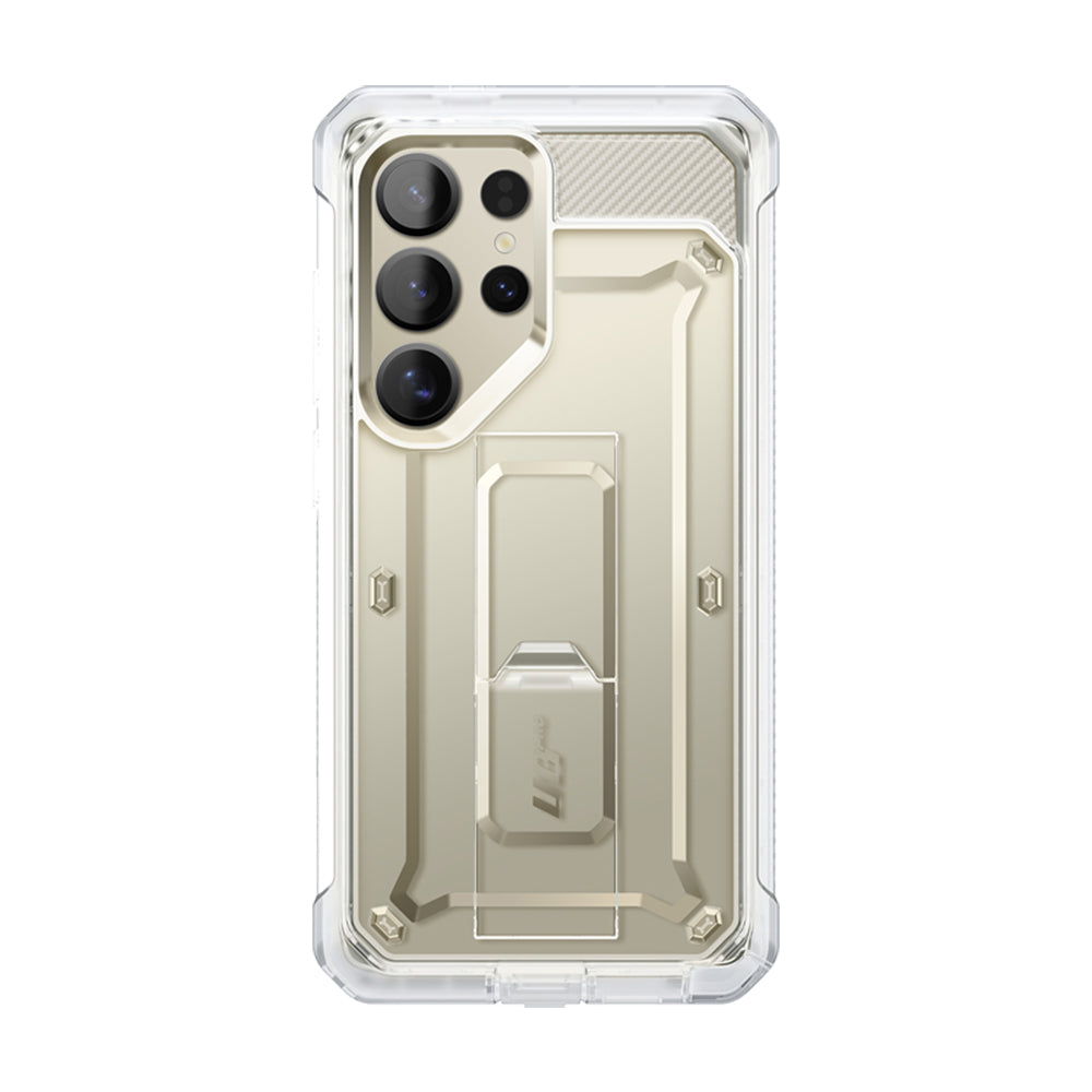 SUPCASE UB Pro守護者Samsung Galaxy S25 Ultra 5G軍規防摔殼,內建螢幕保護貼,旋轉皮套,內建支架。透明色。