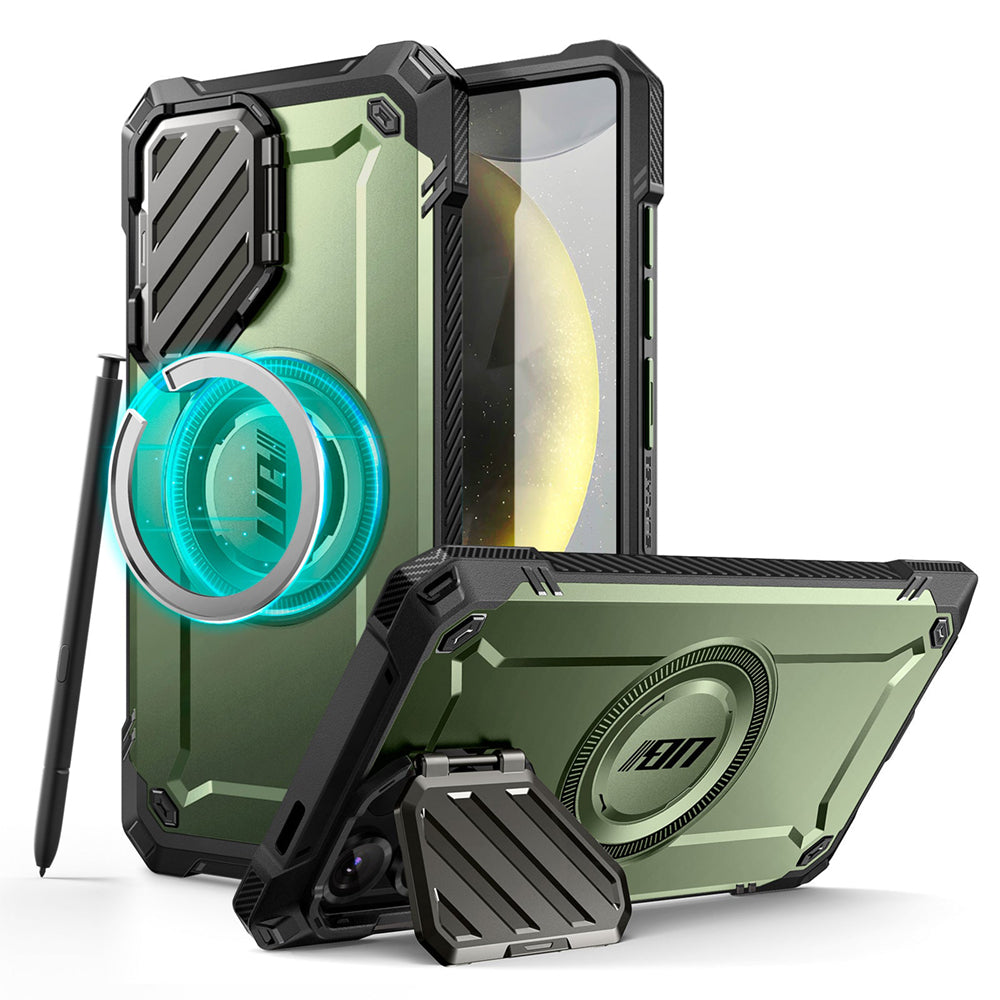 SUPCASE UB Mag XT 探索者 Samsung Galaxy S25 Ultra 5G 軍規防摔鏡頭蓋支架殼,MagSafe磁吸,鋅合金鏡頭蓋保護。綠色。