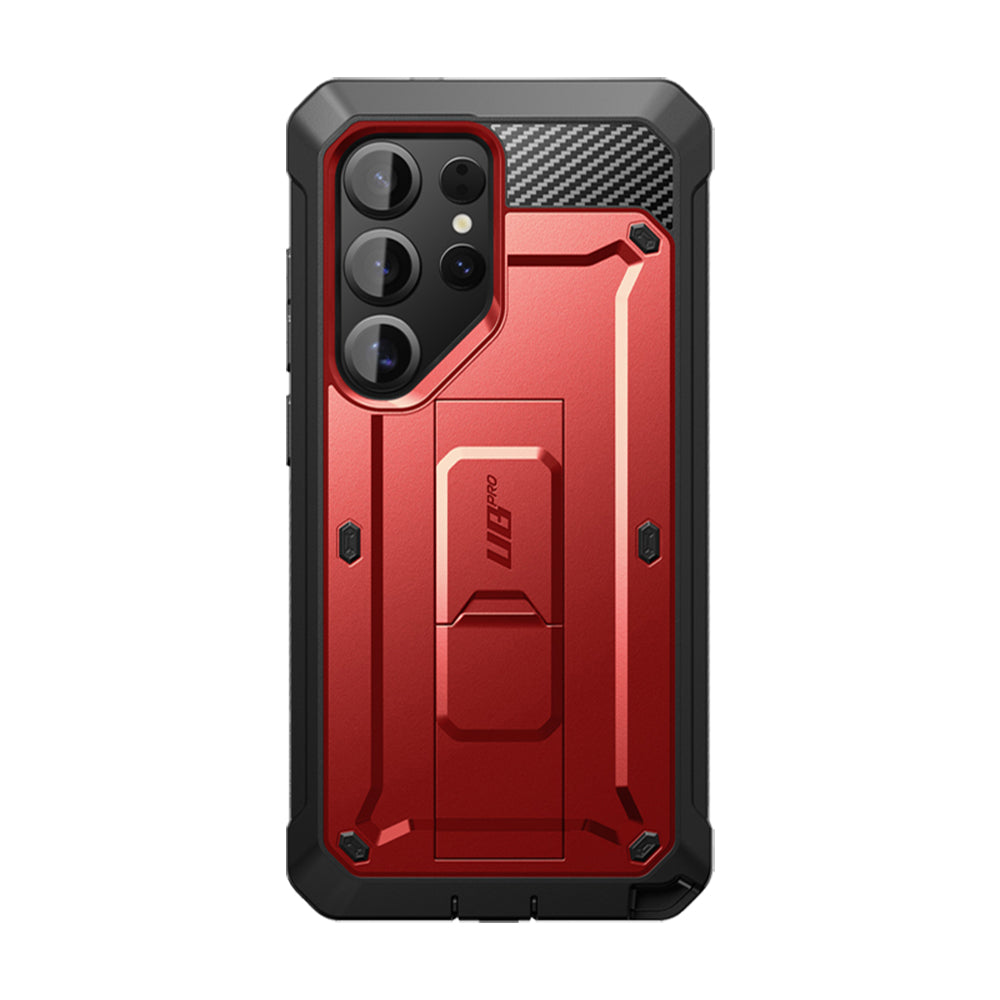 SUPCASE UB Pro守護者Samsung Galaxy S25 Ultra 5G軍規防摔殼,內建螢幕保護貼,旋轉皮套,內建支架。紅色。