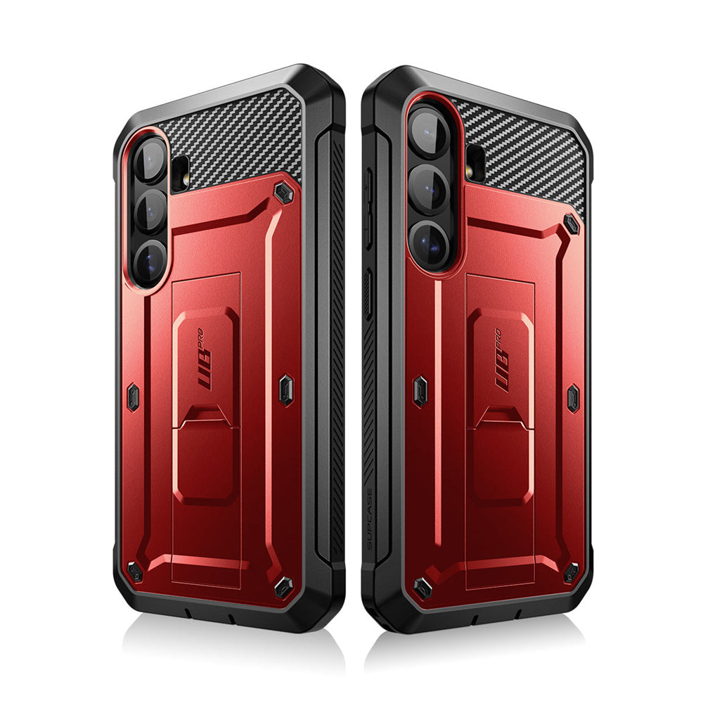 SUPCASE UB Pro守護者Samsung Galaxy S25 Plus 5G軍規防摔殼,內建螢幕保護貼,旋轉皮套,內建支架。紅色。