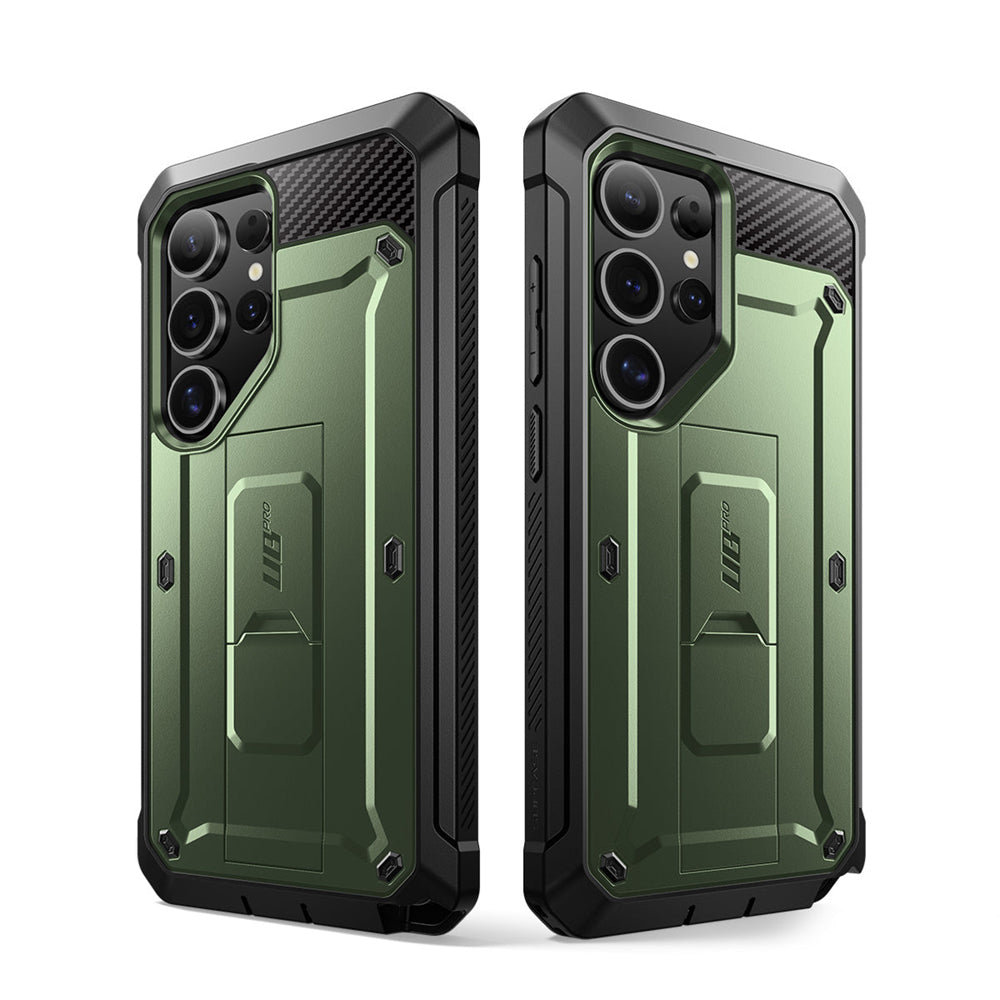 SUPCASE UB Pro守護者Samsung Galaxy S25 Ultra 5G軍規防摔殼,內建螢幕保護貼,旋轉皮套,內建支架。綠色。