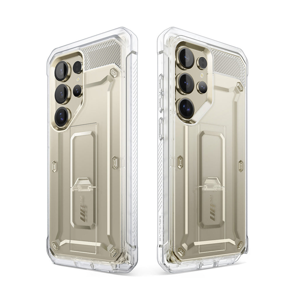SUPCASE UB Pro守護者Samsung Galaxy S25 Ultra 5G軍規防摔殼,內建螢幕保護貼,旋轉皮套,內建支架。透明色。