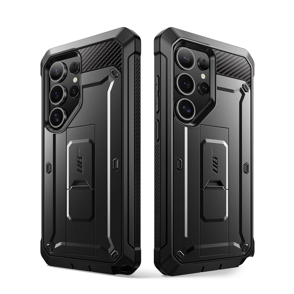 SUPCASE UB Pro守護者Samsung Galaxy S25 Ultra 5G軍規防摔殼,內建螢幕保護貼,旋轉皮套,內建支架。黑色。
