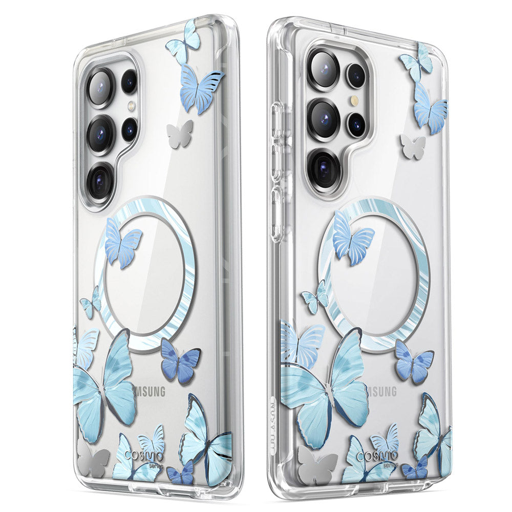 i-Blason Cosmo Samsung Galaxy S25 Ultra 5G 軍規防摔殼,藍蝶款,帶 S Pen 開孔。