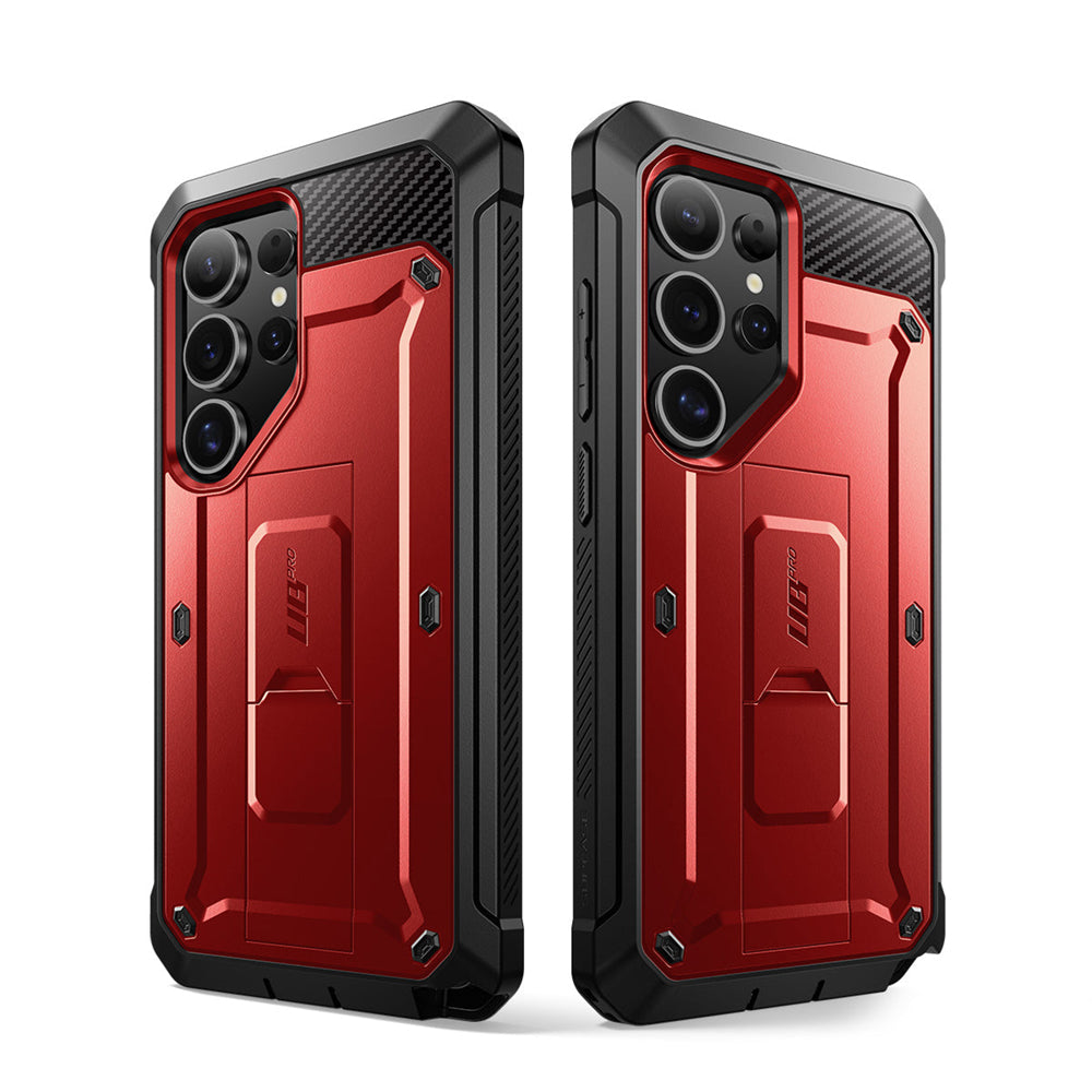 SUPCASE UB Pro守護者Samsung Galaxy S25 Ultra 5G軍規防摔殼,內建螢幕保護貼,旋轉皮套,內建支架。紅色。