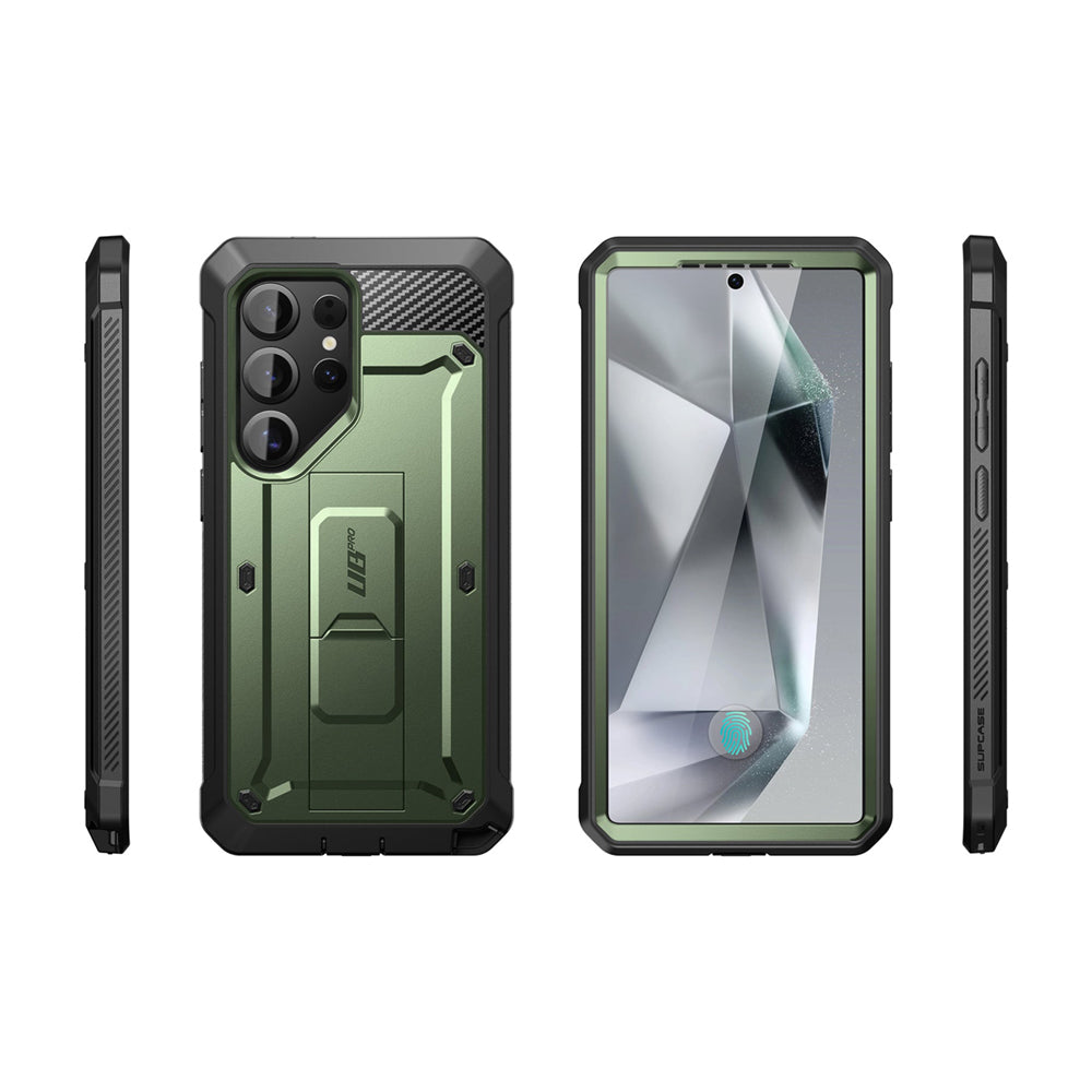 SUPCASE UB Pro守護者Samsung Galaxy S25 Ultra 5G軍規防摔殼,內建螢幕保護貼,旋轉皮套,內建支架。綠色。