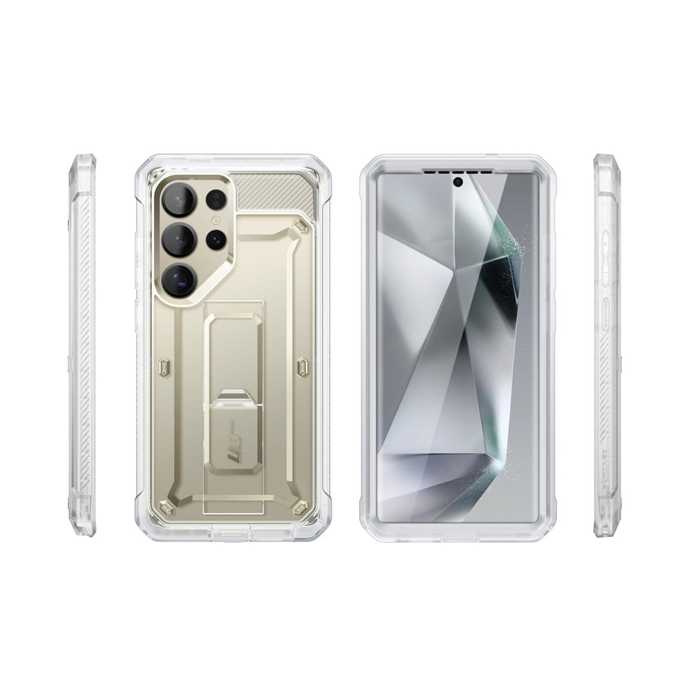 SUPCASE UB Pro守護者Samsung Galaxy S25 Ultra 5G軍規防摔殼,內建螢幕保護貼,旋轉皮套,內建支架。透明色。