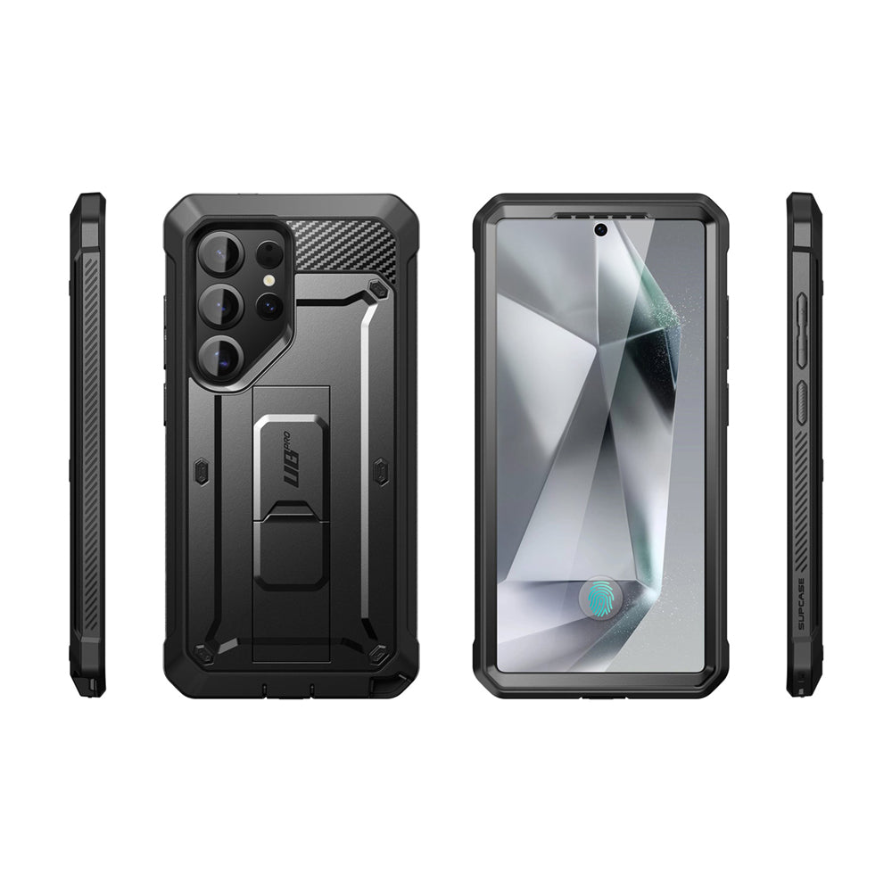 SUPCASE UB Pro守護者Samsung Galaxy S25 Ultra 5G軍規防摔殼,內建螢幕保護貼,旋轉皮套,內建支架。黑色。