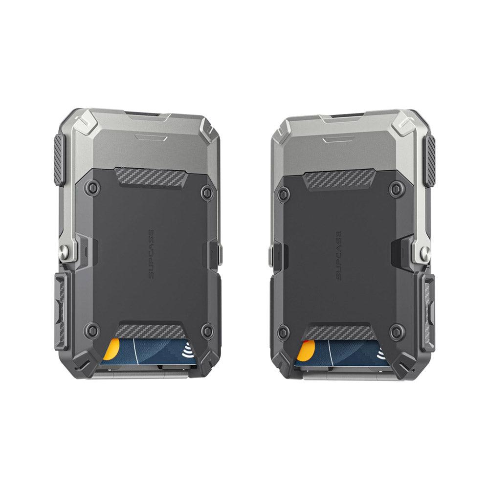 SUPCASE MagSafe 磁吸錢包站立支架 - iPhone MagSafe 皮革卡夾錢包保護套, 多功能手機支架, 磁吸無線充電兼容,銀色。