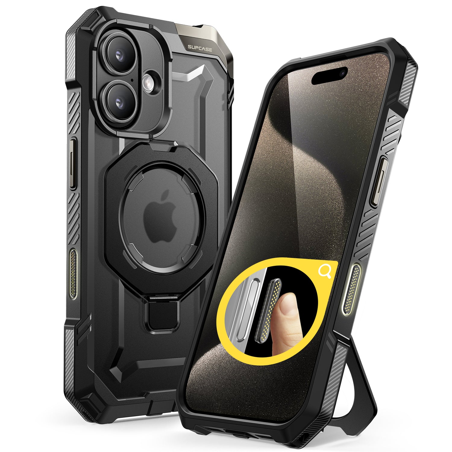 SUPCASE UB Grip iPhone 16 系列 軍規防摔殼,附帶磁吸支架和相機按鍵-黑色