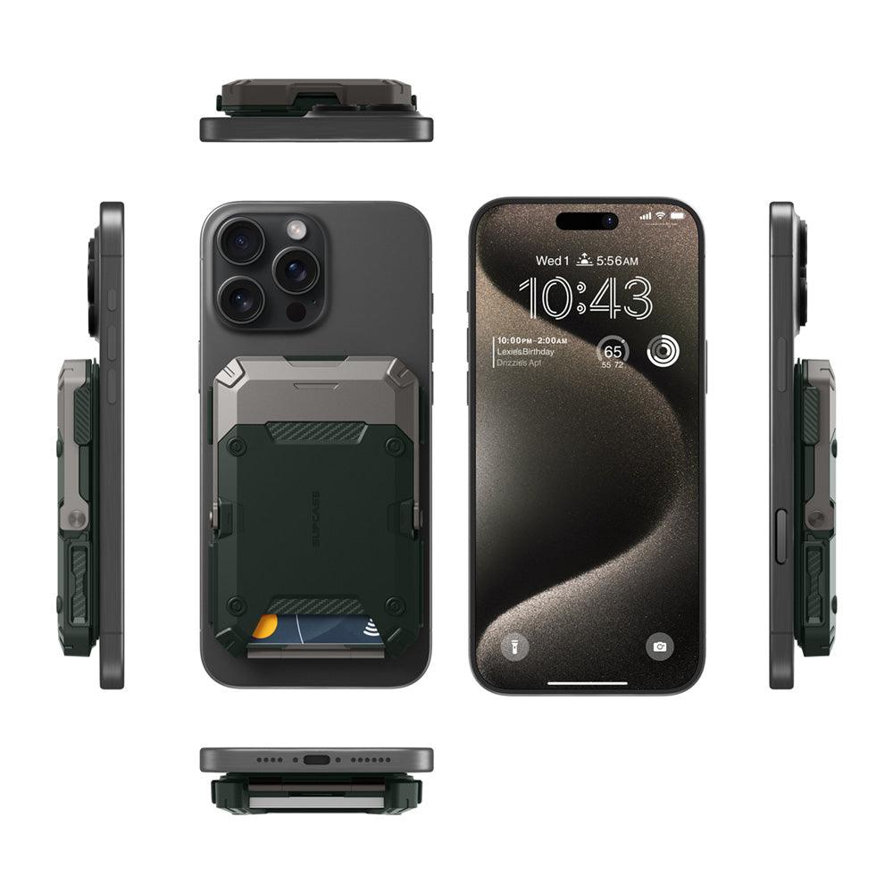 SUPCASE MagSafe 磁吸錢包站立支架 - iPhone MagSafe 皮革卡夾錢包保護套, 多功能手機支架, 磁吸無線充電兼容,綠色。