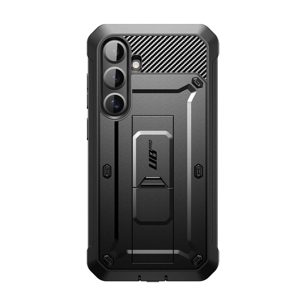 SUPCASE UB Pro守護者Samsung Galaxy S25 Plus 5G軍規防摔殼,內建螢幕保護貼,旋轉皮套,內建支架。黑色。