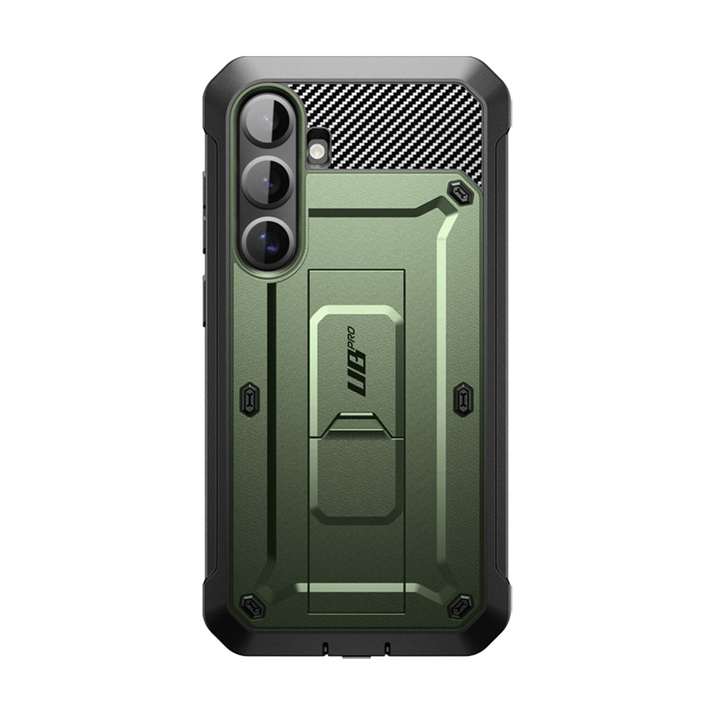 SUPCASE UB Pro守護者Samsung Galaxy S25 Plus 5G軍規防摔殼，內建螢幕保護貼，旋轉皮套，內建支架。綠色。