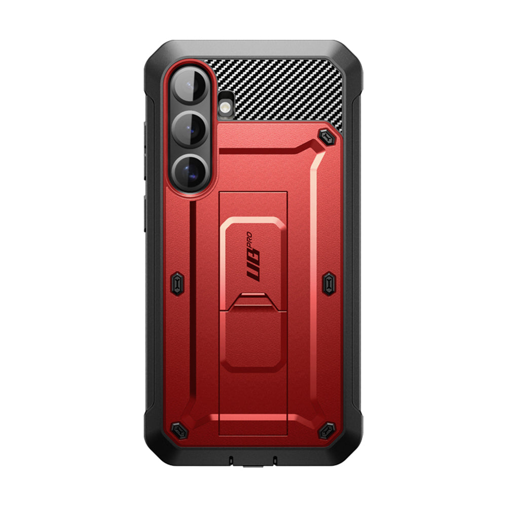 SUPCASE UB Pro守護者Samsung Galaxy S25 Plus 5G軍規防摔殼，內建螢幕保護貼，旋轉皮套，內建支架。紅色。
