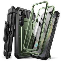 SUPCASE UB Pro守護者Samsung Galaxy S25 Plus 5G軍規防摔殼，內建螢幕保護貼，旋轉皮套，內建支架。綠色。
