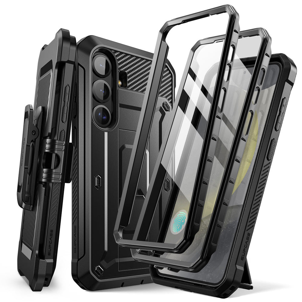 SUPCASE UB Pro守護者Samsung Galaxy S25 Plus 5G軍規防摔殼，內建螢幕保護貼，旋轉皮套，內建支架。黑色。