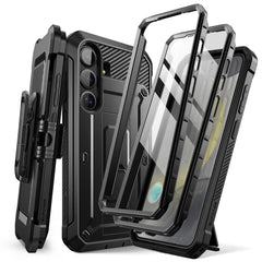 SUPCASE UB Pro守護者Samsung Galaxy S25 Plus 5G軍規防摔殼，內建螢幕保護貼，旋轉皮套，內建支架。黑色。