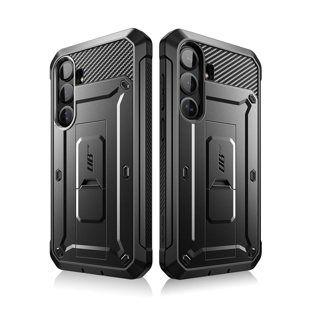 SUPCASE UB Pro守護者Samsung Galaxy S25 Plus 5G軍規防摔殼，內建螢幕保護貼，旋轉皮套，內建支架。黑色。