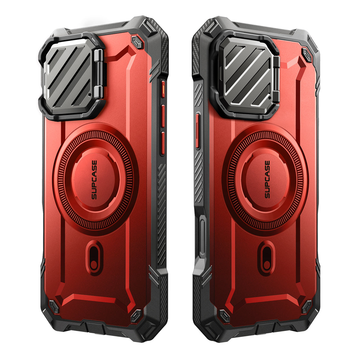 SUPCASE UB Mag XT探索者 iPhone 16 Pro 系列 軍規防摔殼，附鏡頭蓋支架，型號 CS2 金屬紅