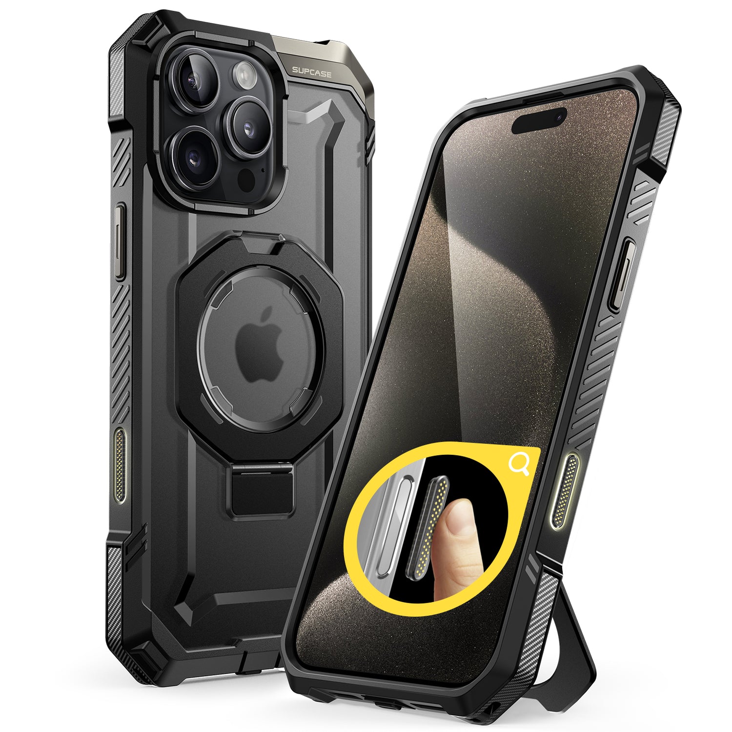 SUPCASE UB Grip iPhone 16 Pro Max 軍規防摔殼，附帶磁吸支架和相機按鍵-黑色