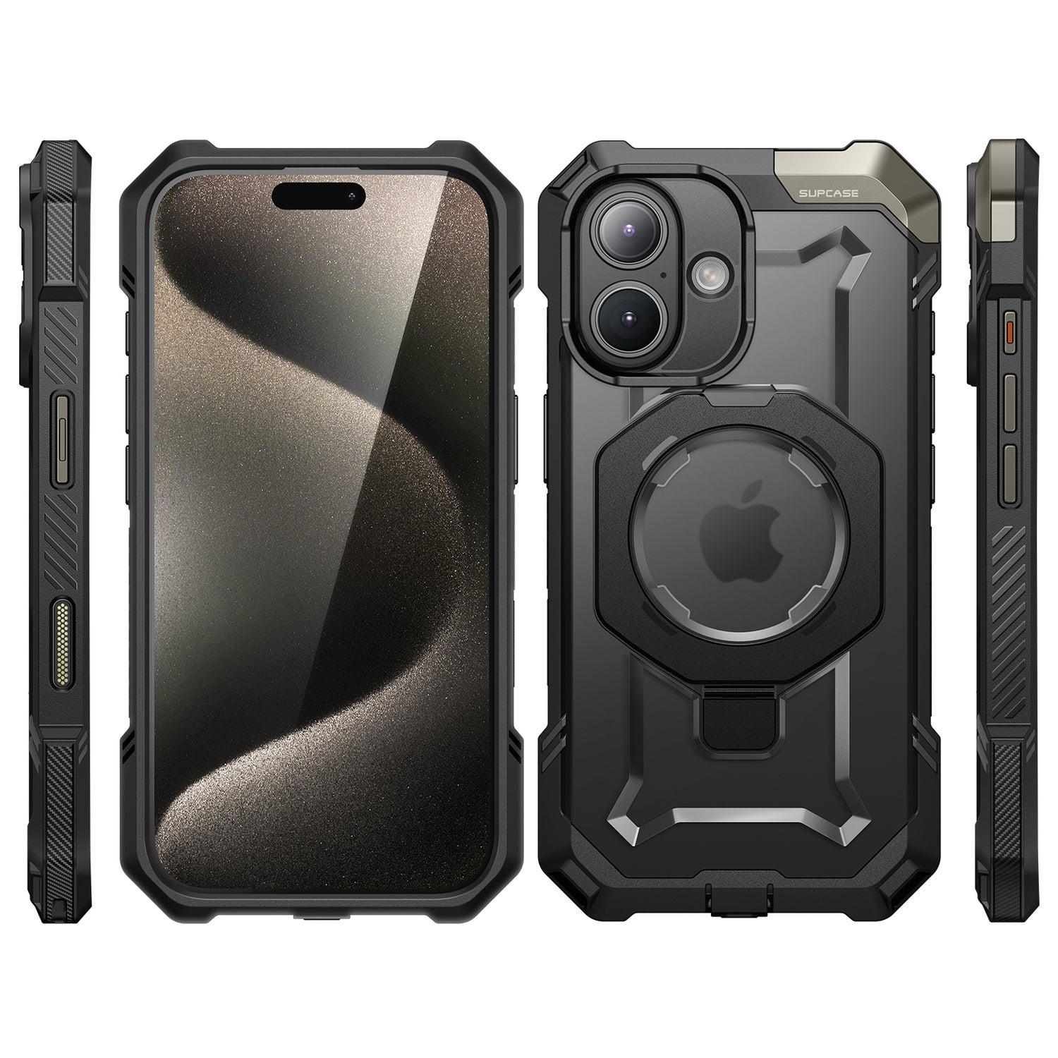 SUPCASE UB Grip iPhone 16 系列 軍規防摔殼，附帶磁吸支架和相機按鍵-黑色